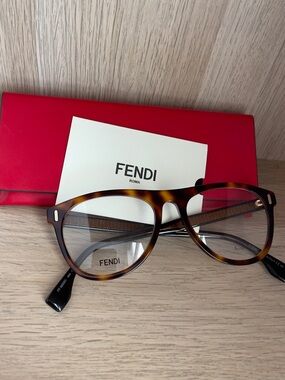 Fendi Tortoiseshell Acetate Glasses with Red Case :Fendi designer glasses